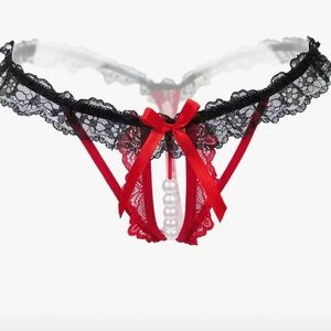 NEW! Red & blk lace crotchless thong ! XS hott